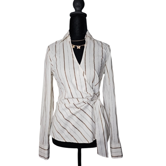 Express Tops - Express White and Gold Striped Blouse